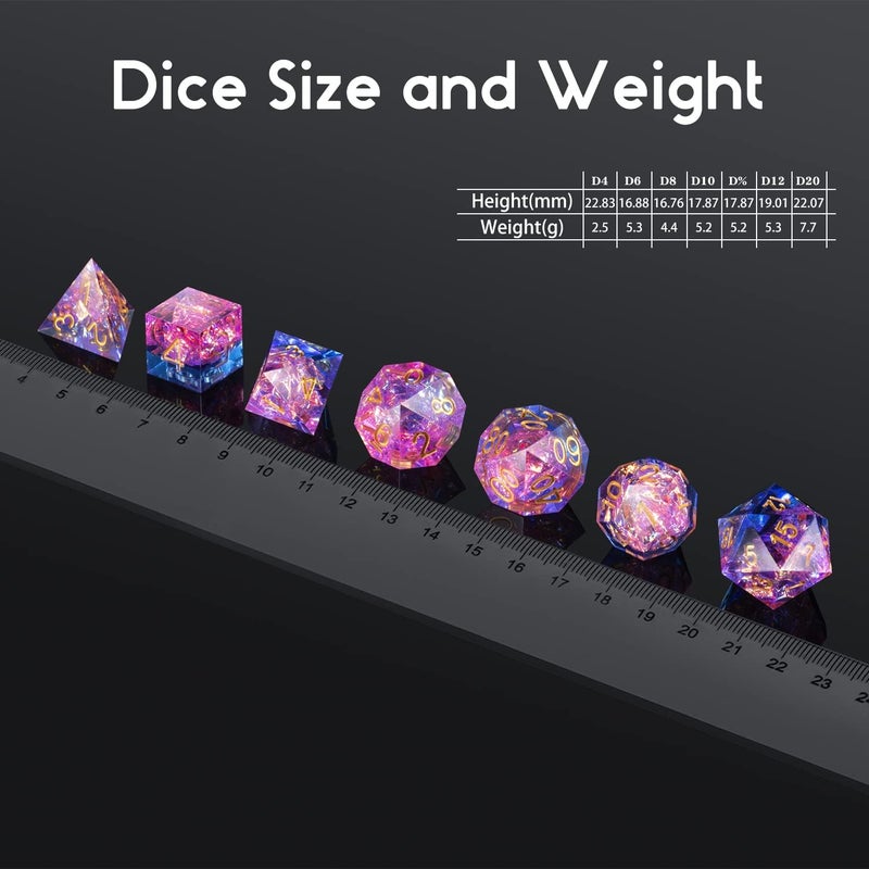 DNDND DND Dice Set, 7 PCS Sharp Edge Dice with Gorgeous Gife Case for D&D Dungeons and Dragons (Tranlucent Pink Mixed Blue) - Image 5